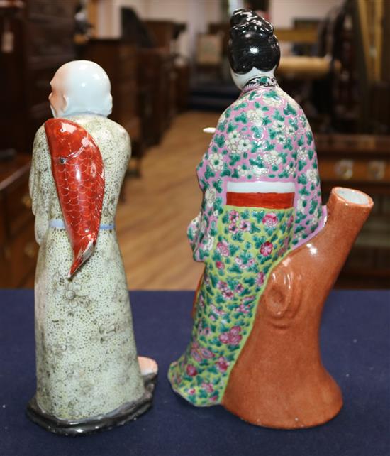 Two Chinese enamelled porcelain figures, early 20th century, 30.3cm, chip to base